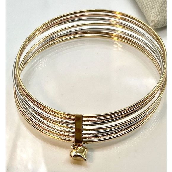 14k Tricolor Gold Set of Seven Bangles a/k/a Seminario Bangles - Picture 4 of 9